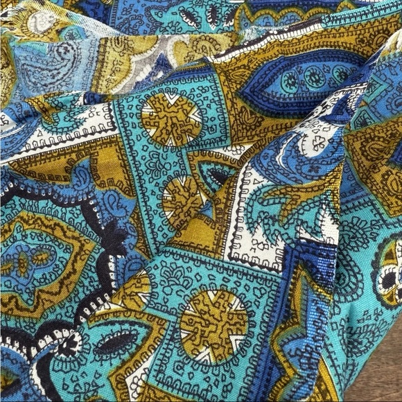 Vintage MCM Geometric Blue Green Mustard Apparel Fabric 1 yard + 22" x 44" - Picture 4 of 8